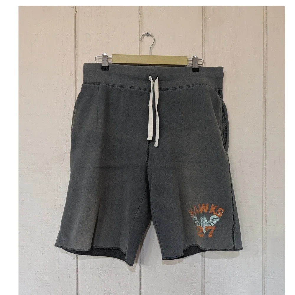 Vintage 90s Hanes Beefy-T Sweat Shorts Hawks 27 Graphic Charcoal Gray M